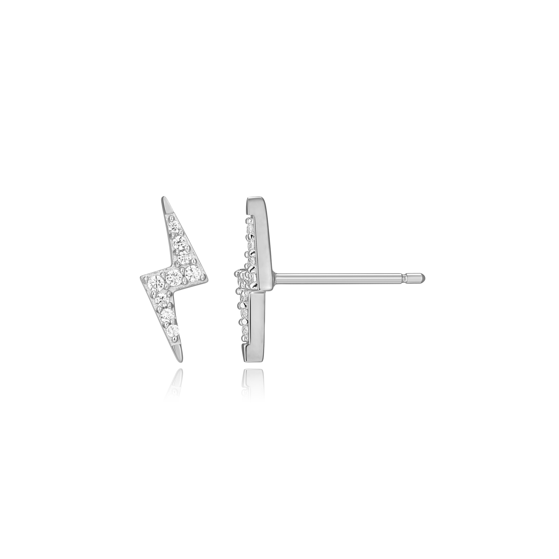 Lightning Stud Earrings in Rhodium-Plated Sterling Silver | M by Monte Luna
