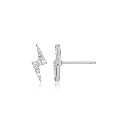 Lightning Stud Earrings in Rhodium-Plated Sterling Silver | M by Monte Luna
