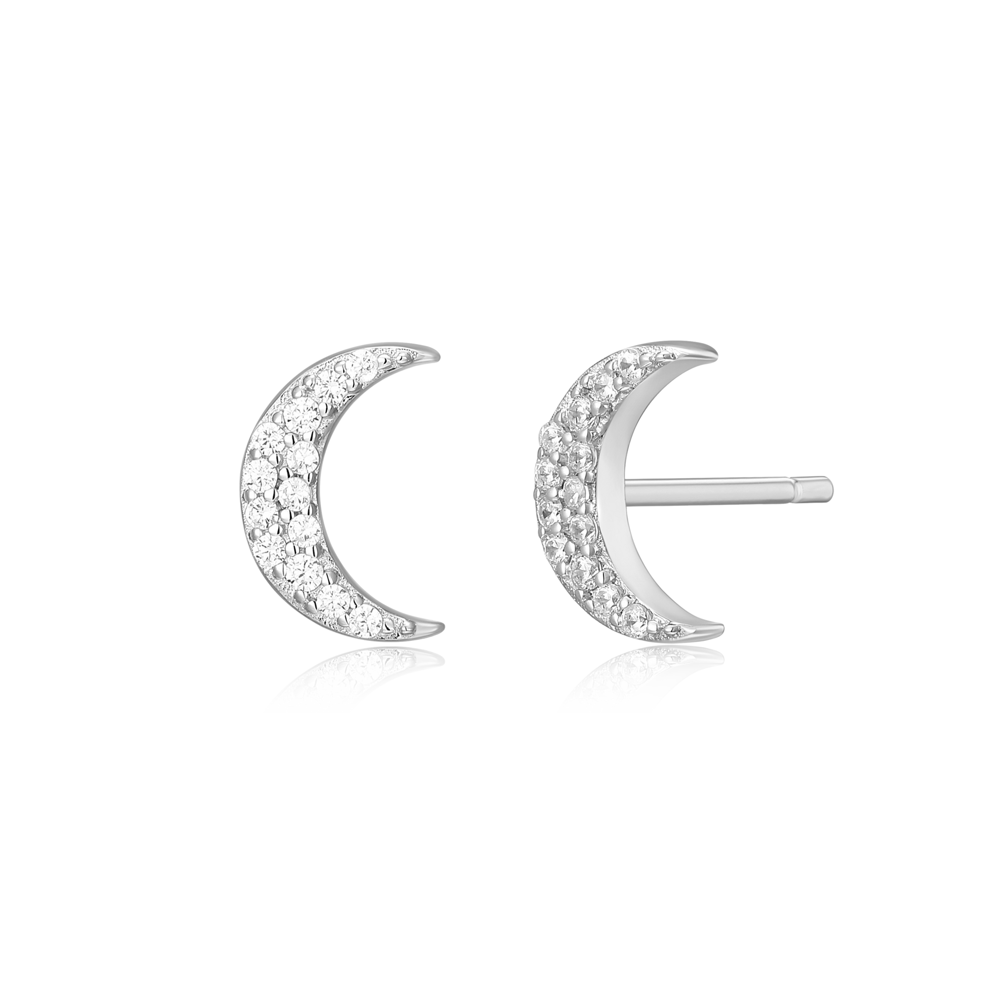 Crescent Stud Earrings in Rhodium-Plated Sterling Silver | M by Monte Luna