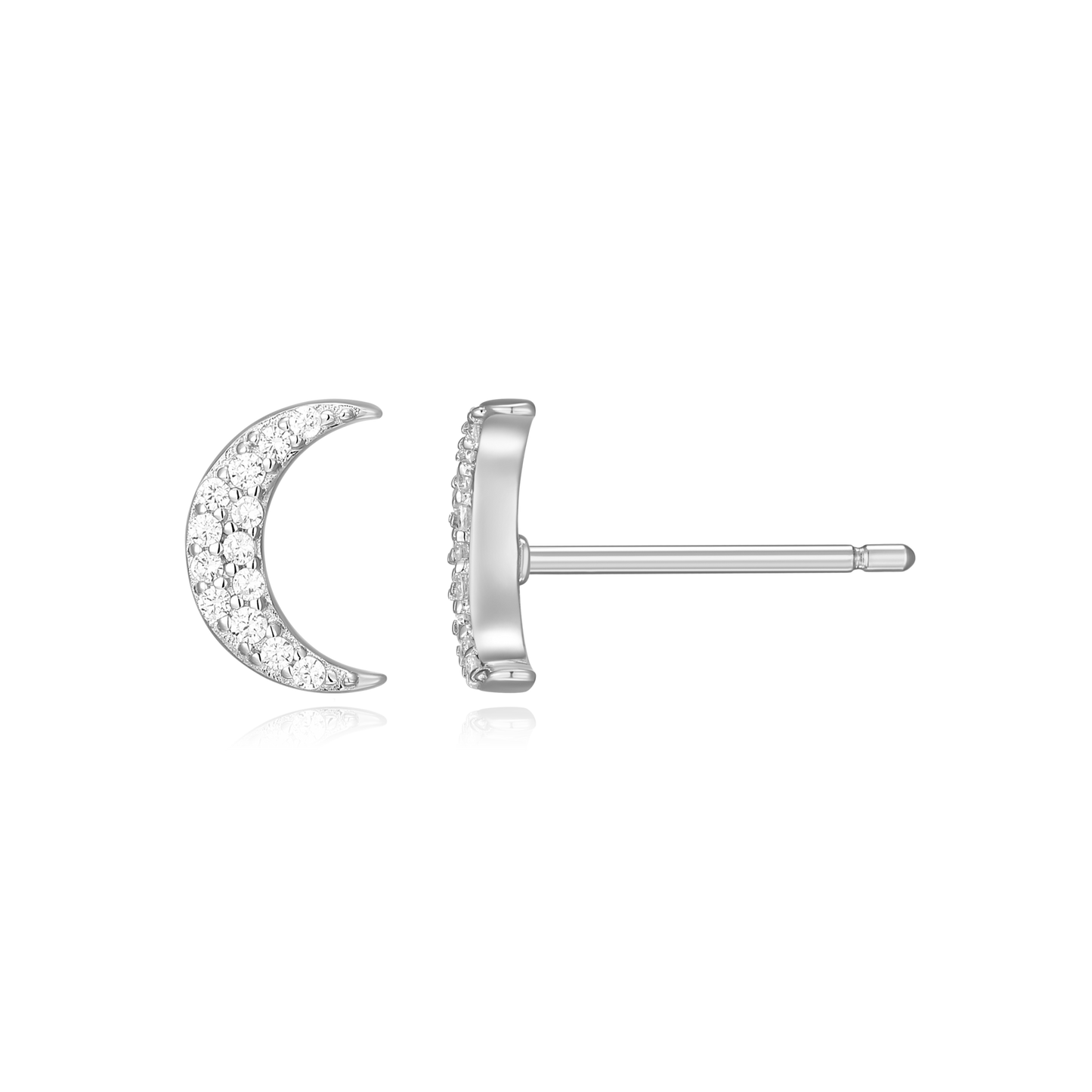 Crescent Stud Earrings in Rhodium-Plated Sterling Silver | M by Monte Luna