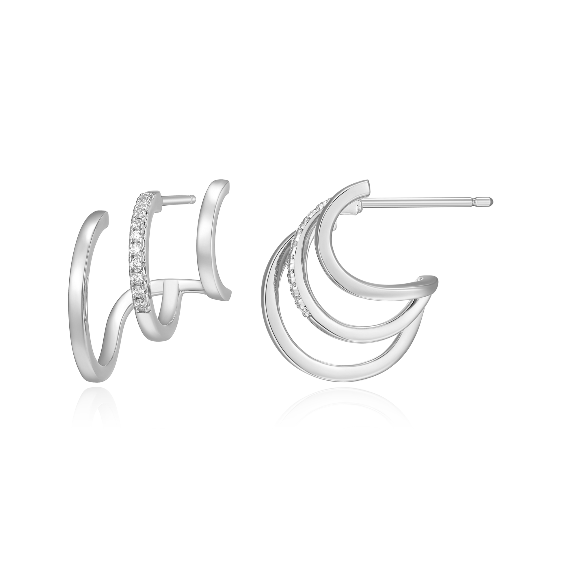 Multi-Hoop Claw Stud Earrings in Rhodium-Plated Sterling Silver | M by Monte Luna