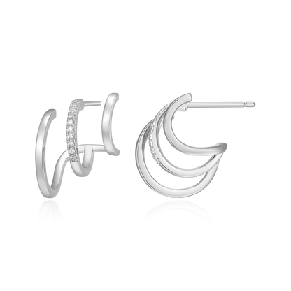 Multi-Hoop Claw Stud Earrings in Rhodium-Plated Sterling Silver | M by Monte Luna