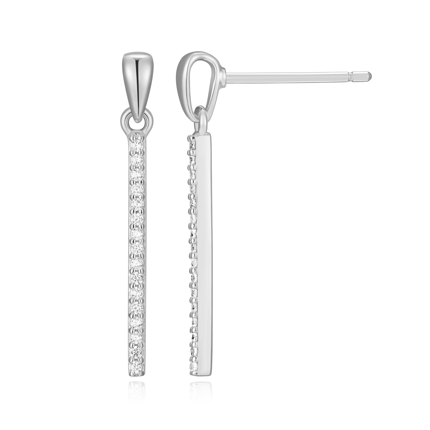 Bar Drop Stud Earrings in Rhodium-Plated Sterling Silver | M by Monte Luna