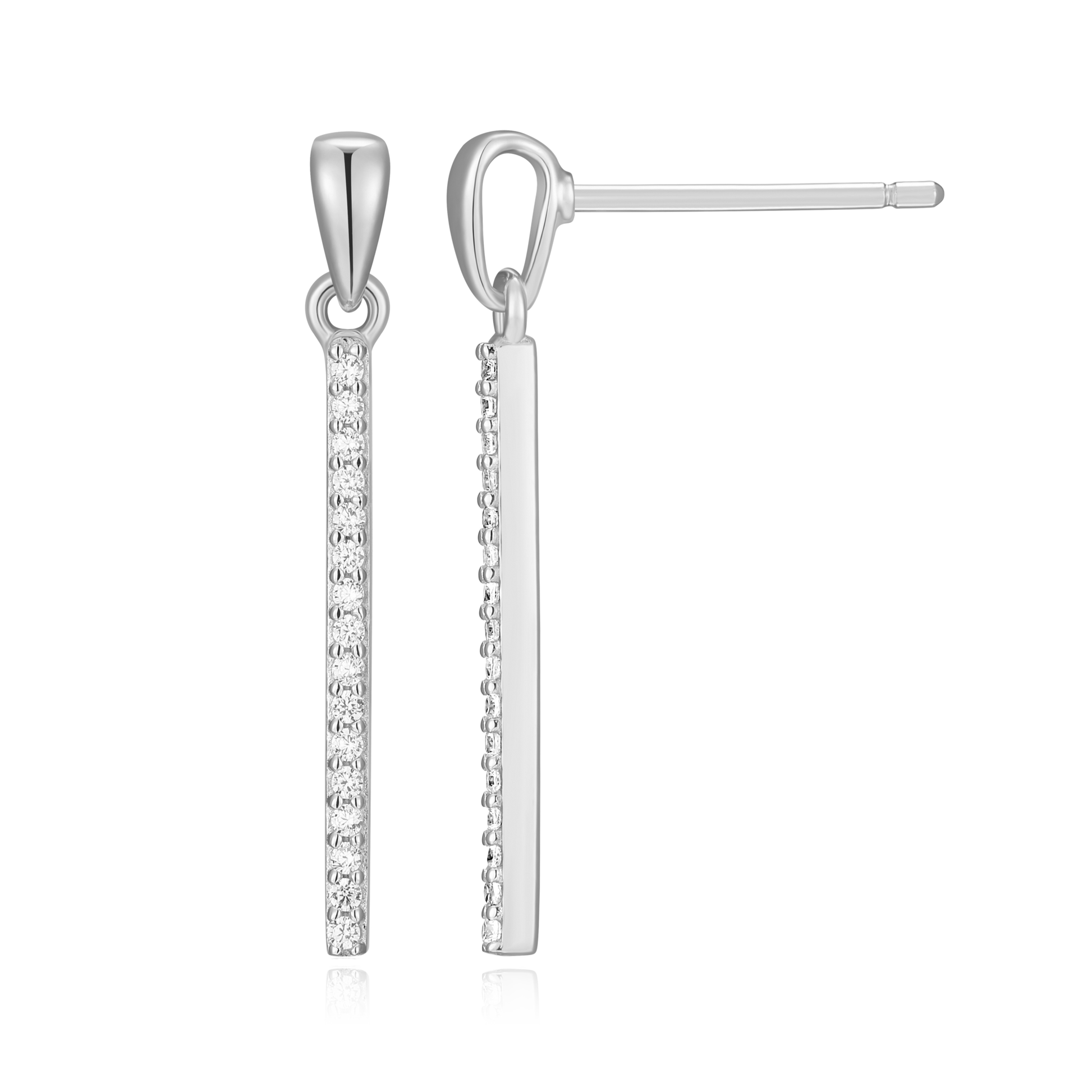 Bar Drop Stud Earrings in Rhodium-Plated Sterling Silver | M by Monte Luna