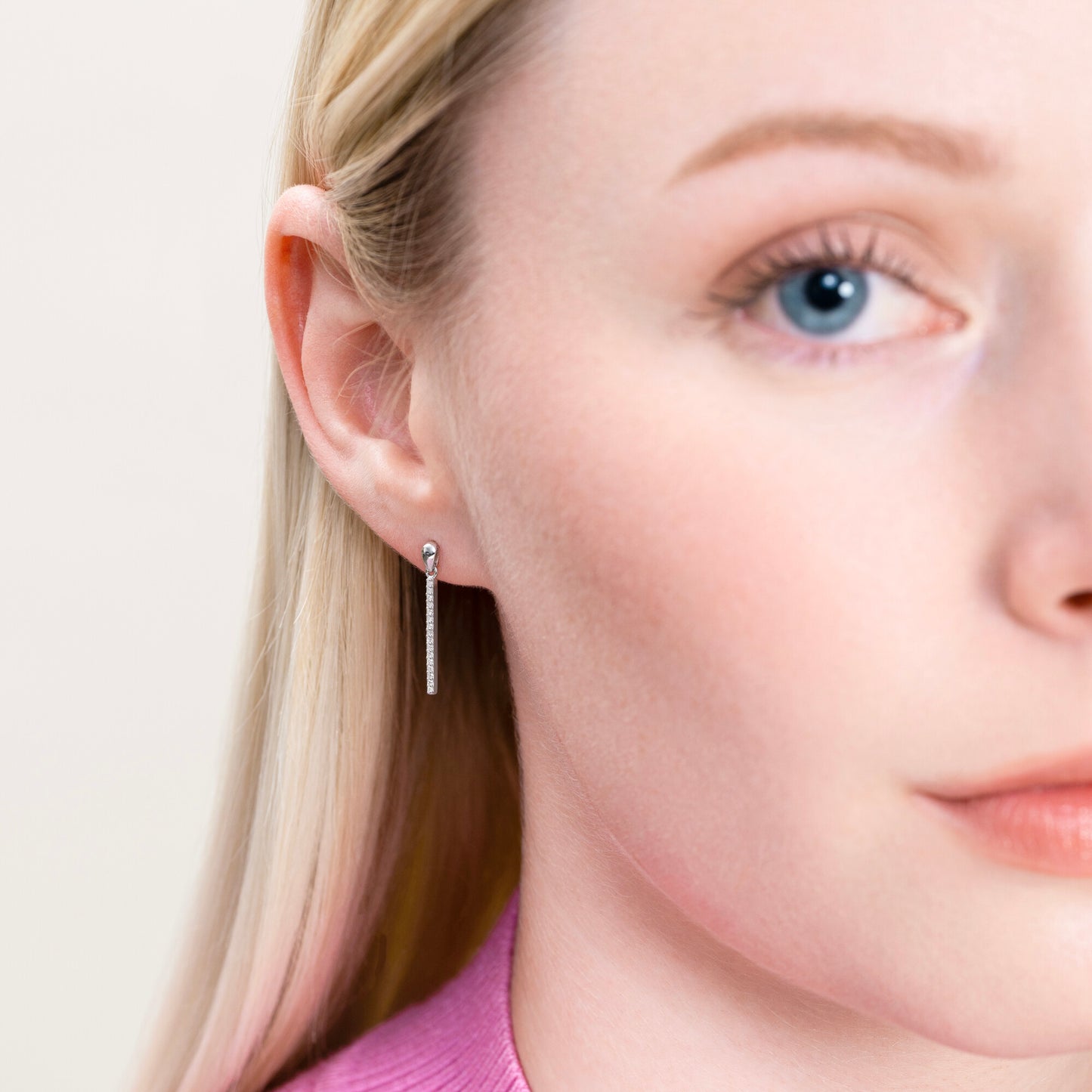 Bar Drop Stud Earrings in Rhodium-Plated Sterling Silver | M by Monte Luna