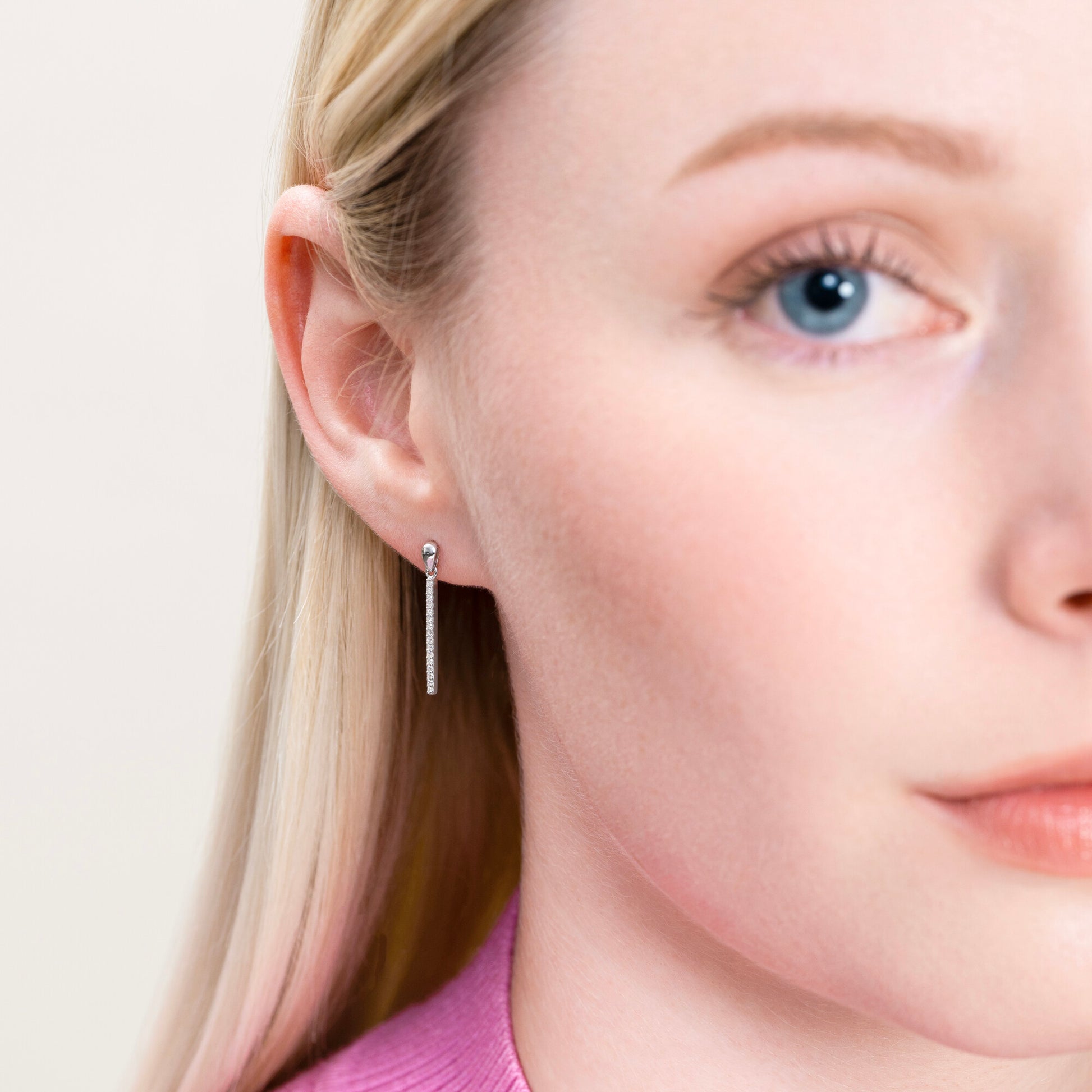 Bar Drop Stud Earrings in Rhodium-Plated Sterling Silver | M by Monte Luna