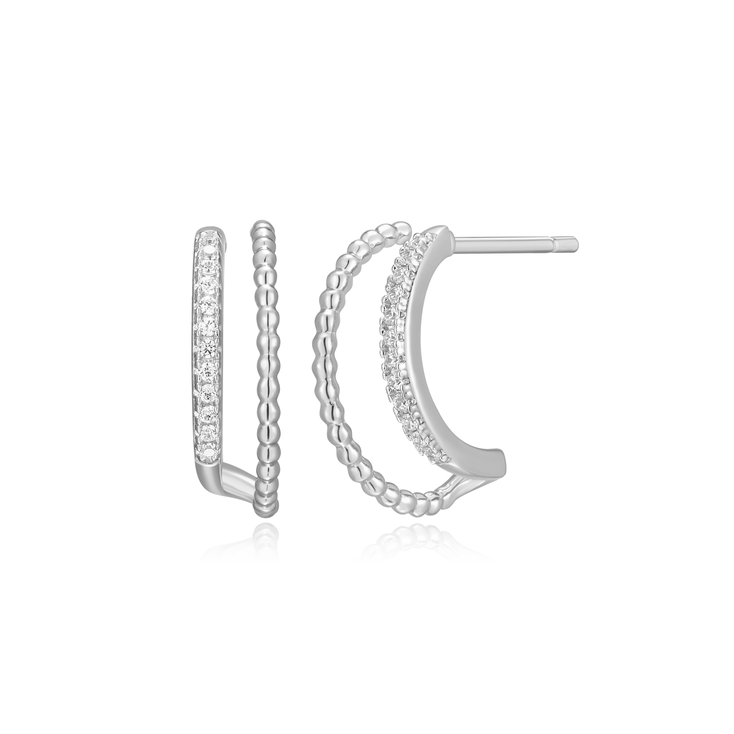 Rope Multi-Hoop Stud Earrings in Rhodium-Plated Sterling Silver | M by Monte Luna