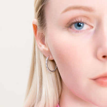 Twist J-Hoop Stud Earrings in Rhodium-Plated Sterling Silver | M by Monte Luna