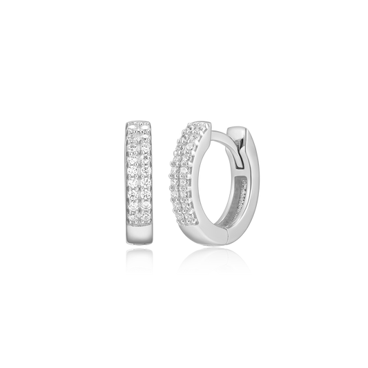 Petite Double Row Hoop Earrings in Rhodium-Plated Sterling Silver | M by Monte Luna