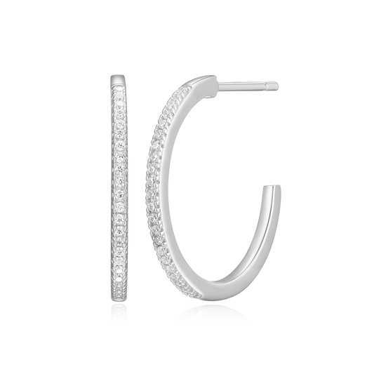 Large J-Hoop Stud Earrings in Rhodium-Plated Sterling Silver | M by Monte Luna