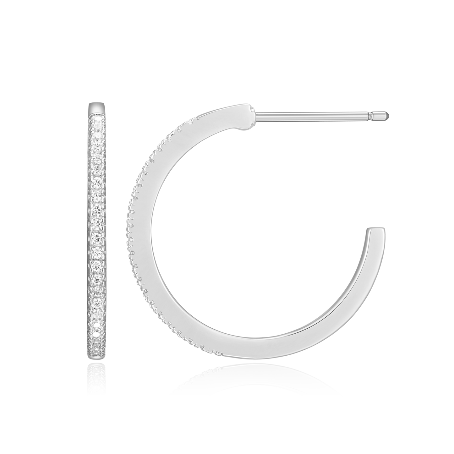 Large J-Hoop Stud Earrings in Rhodium-Plated Sterling Silver | M by Monte Luna