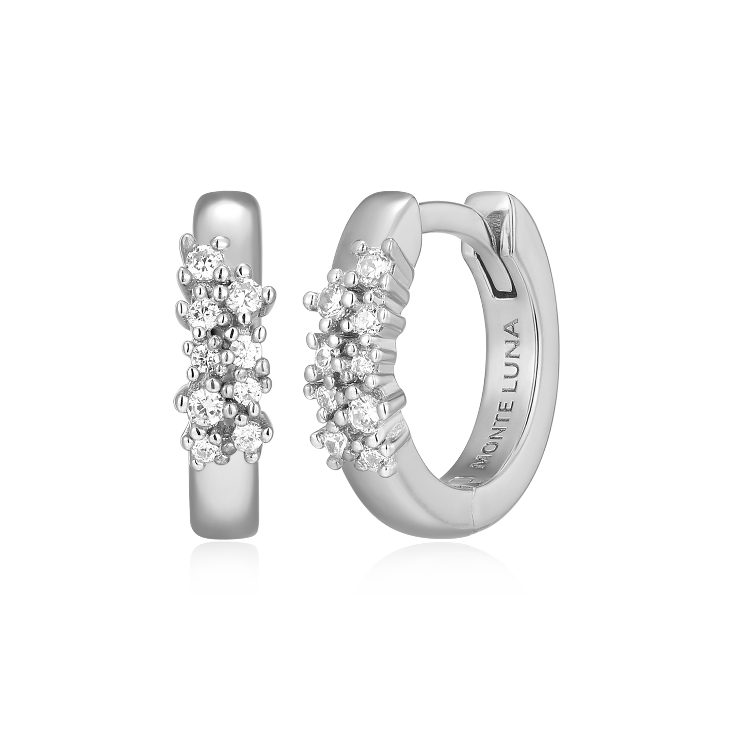 Scattered Lab-Created Diamond Huggie Earrings in Rhodium-Plated Sterling Silver | M by Monte Luna