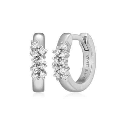 Scattered Lab-Created Diamond Huggie Earrings in Rhodium-Plated Sterling Silver | M by Monte Luna