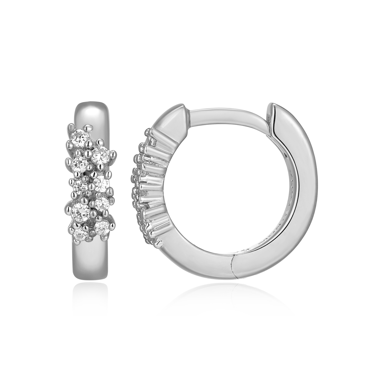 Scattered Lab-Created Diamond Huggie Earrings in Rhodium-Plated Sterling Silver | M by Monte Luna