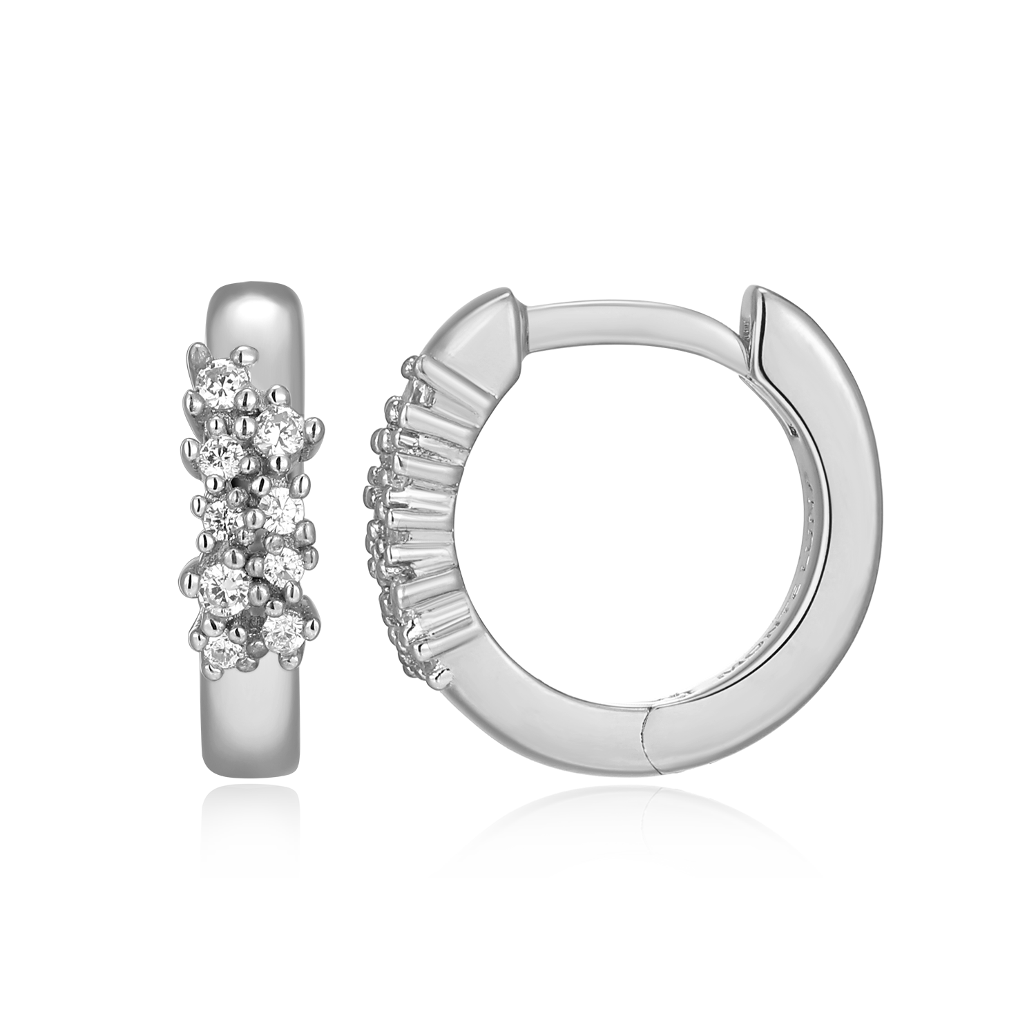 Scattered Lab-Created Diamond Huggie Earrings in Rhodium-Plated Sterling Silver | M by Monte Luna