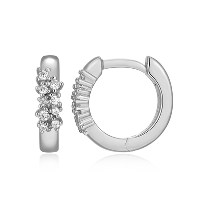 Scattered Lab-Created Diamond Huggie Earrings in Rhodium-Plated Sterling Silver | M by Monte Luna