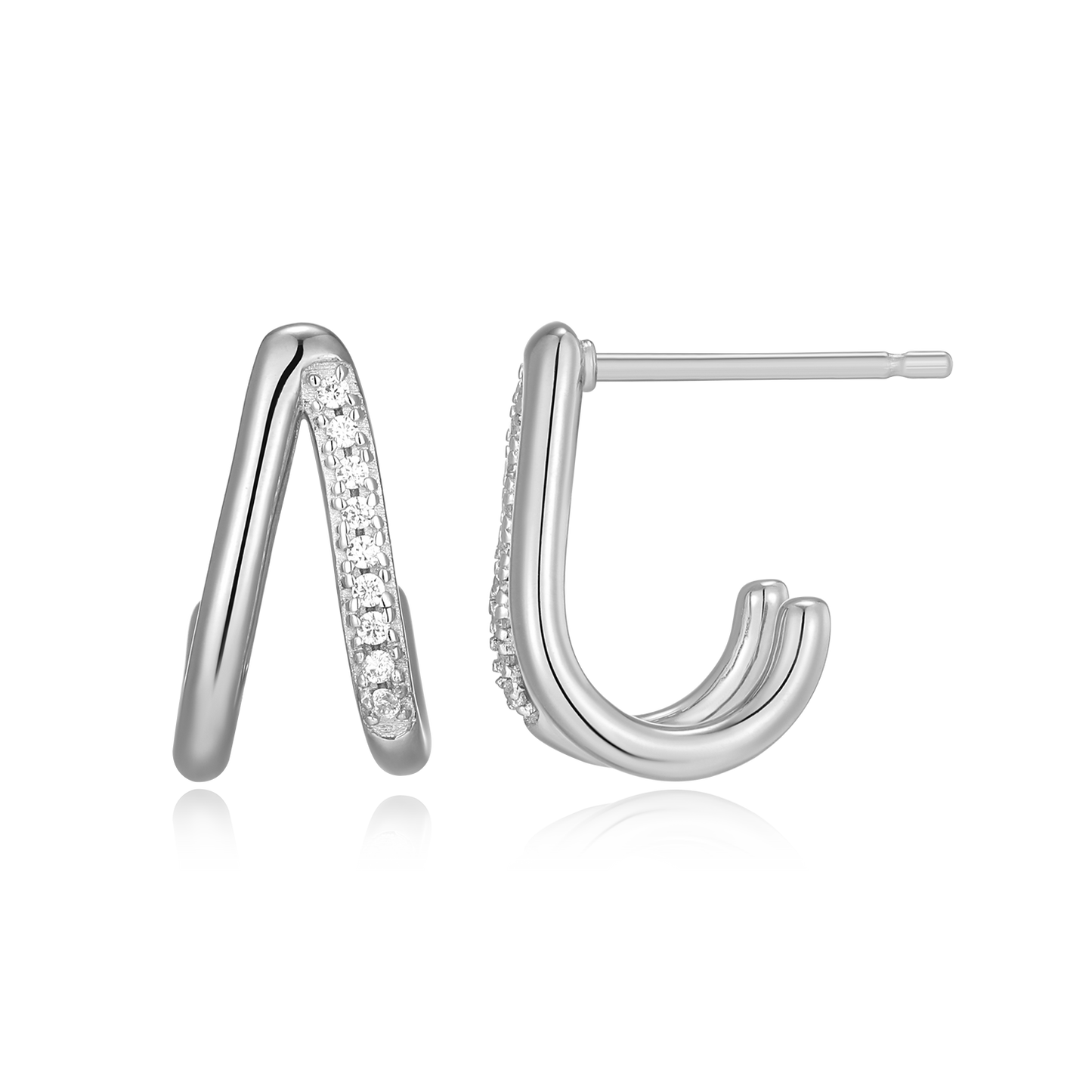 Split Hoop Lab-Created Diamond Huggie Earrings in Rhodium-Plated Sterling Silver | M by Monte Luna