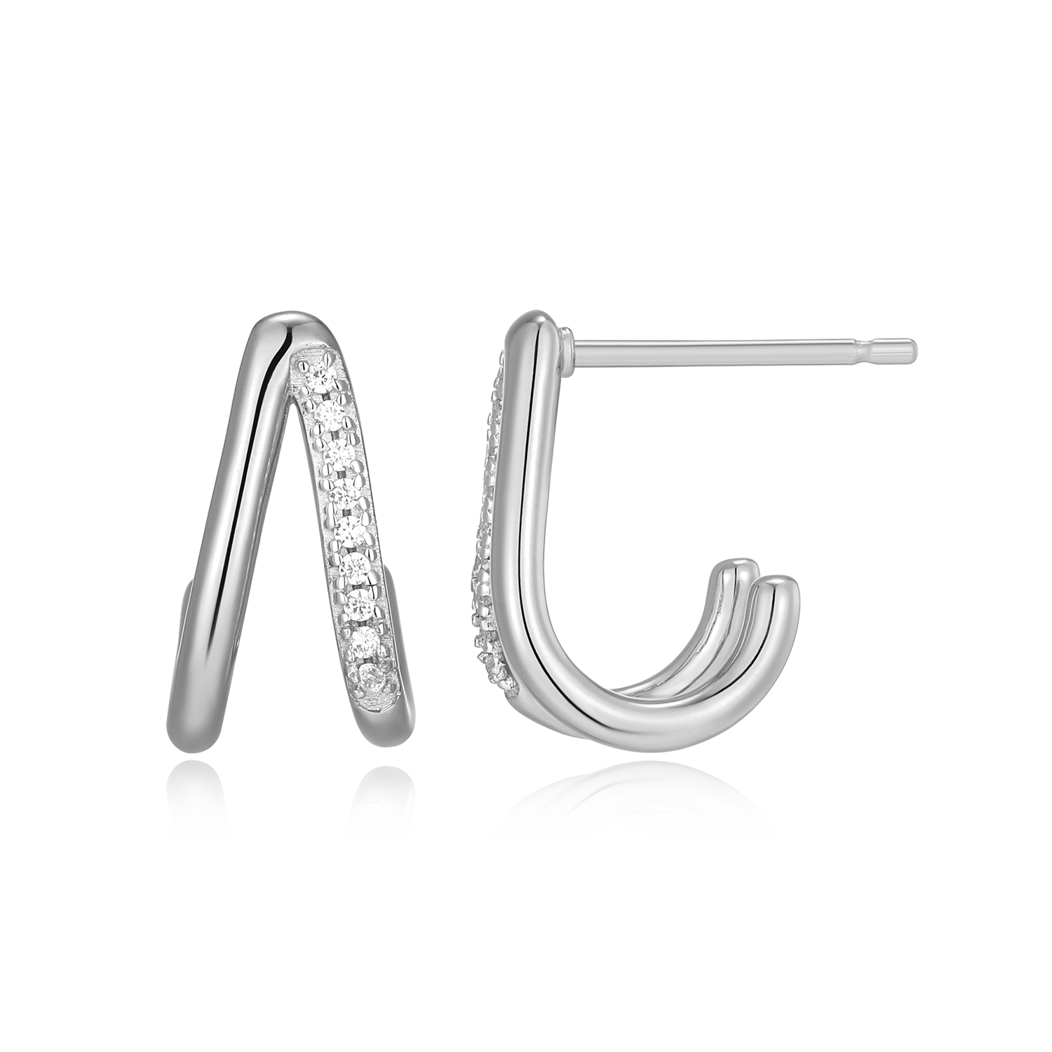 Split Hoop Lab-Created Diamond Huggie Earrings in Rhodium-Plated Sterling Silver | M by Monte Luna