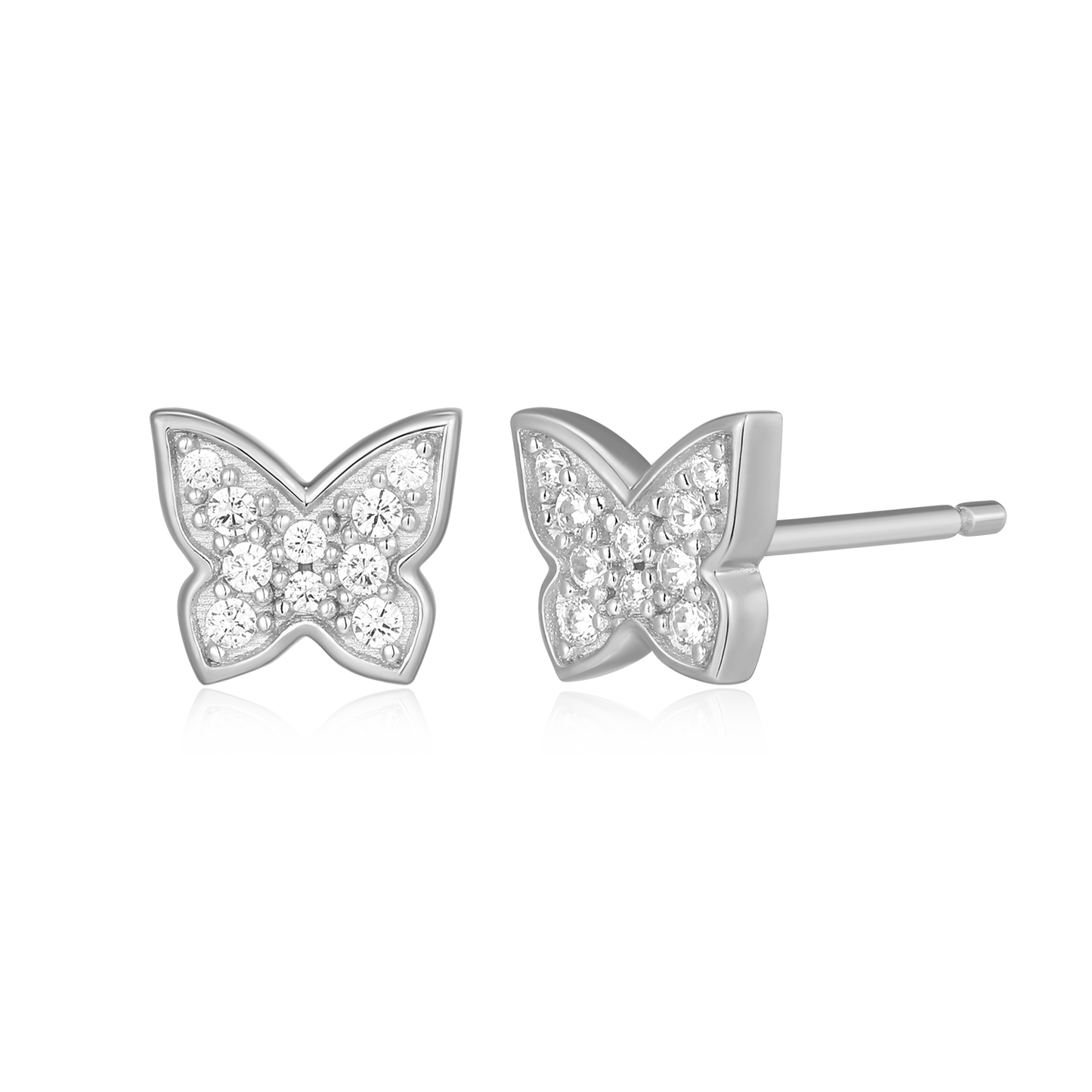 Pave Butterfly Lab-Created Diamond Stud Earrings in Rhodium-Plated Sterling Silver | M by Monte Luna