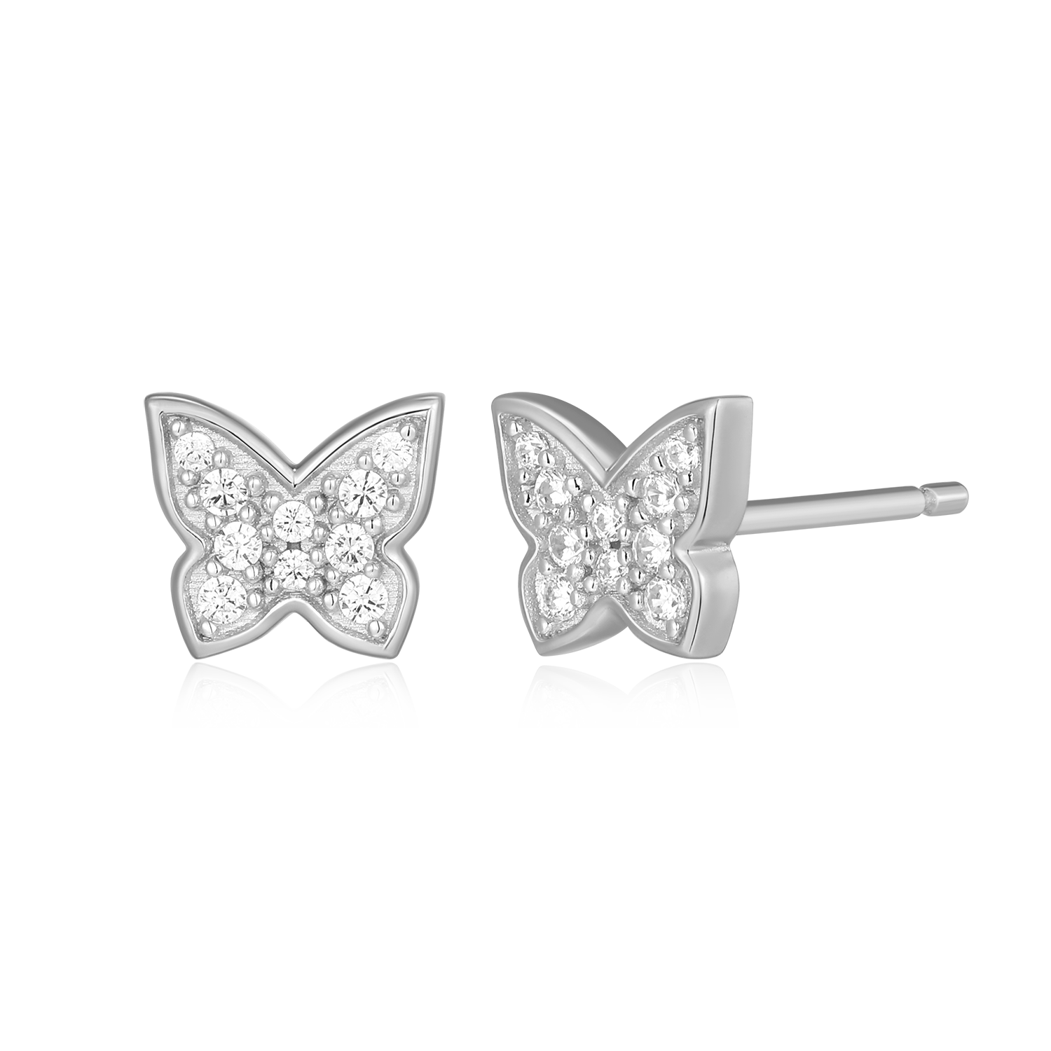 Pave Butterfly Lab-Created Diamond Stud Earrings in Rhodium-Plated Sterling Silver | M by Monte Luna
