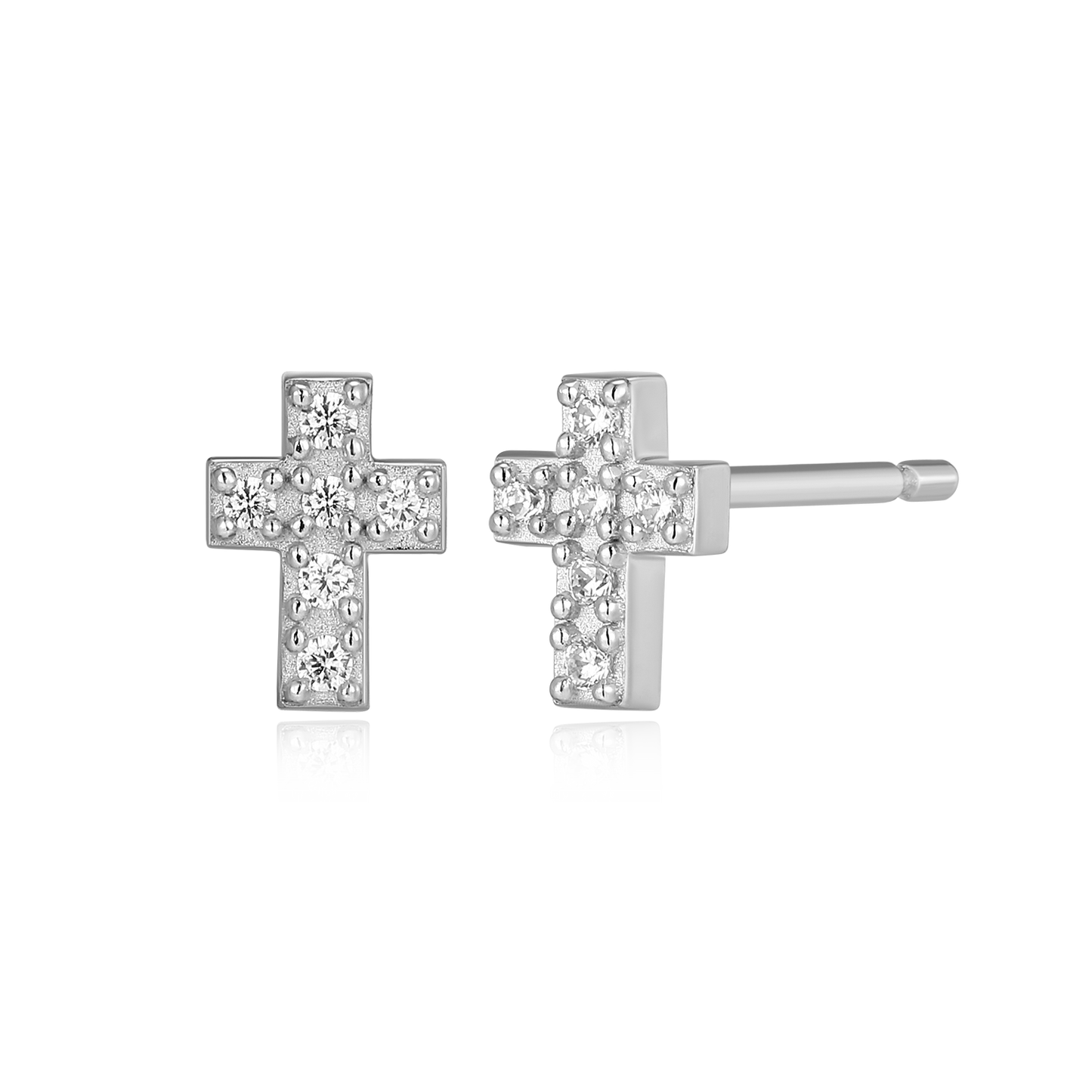 Petite Pave Cross Lab-Created Diamond Stud Earrings in Rhodium-Plated Sterling Silver | M by Monte Luna