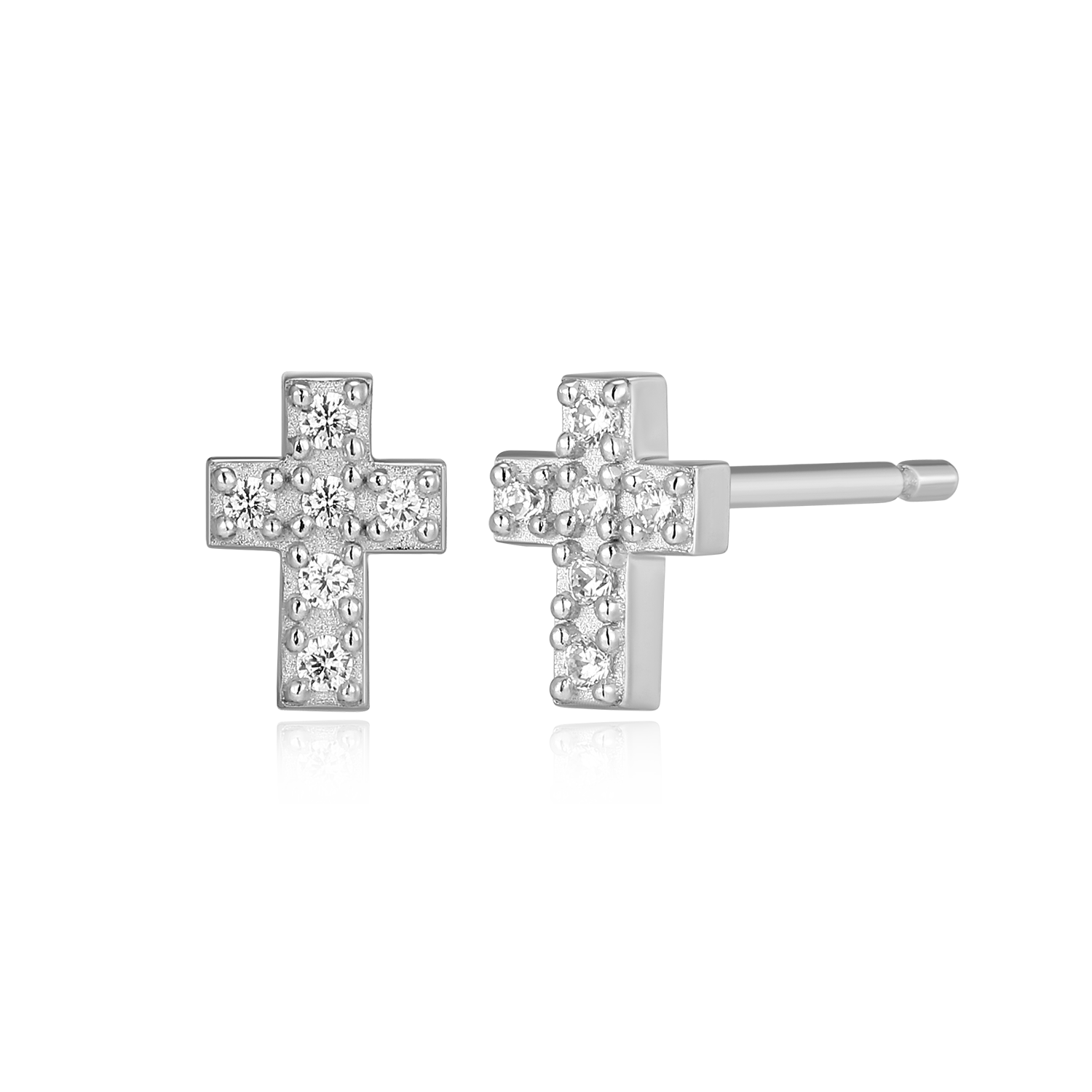 Petite Pave Cross Lab-Created Diamond Stud Earrings in Rhodium-Plated Sterling Silver | M by Monte Luna