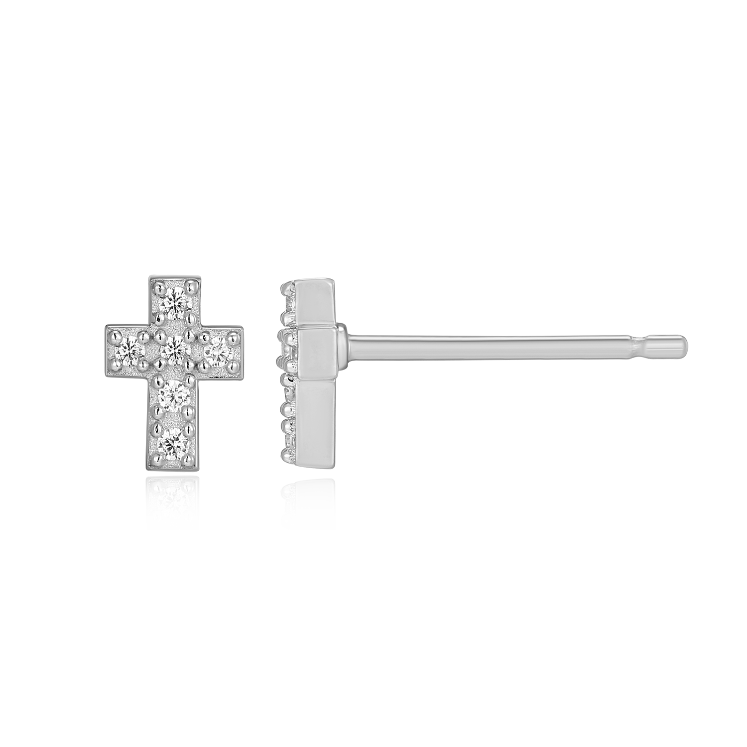 Petite Pave Cross Lab-Created Diamond Stud Earrings in Rhodium-Plated Sterling Silver | M by Monte Luna