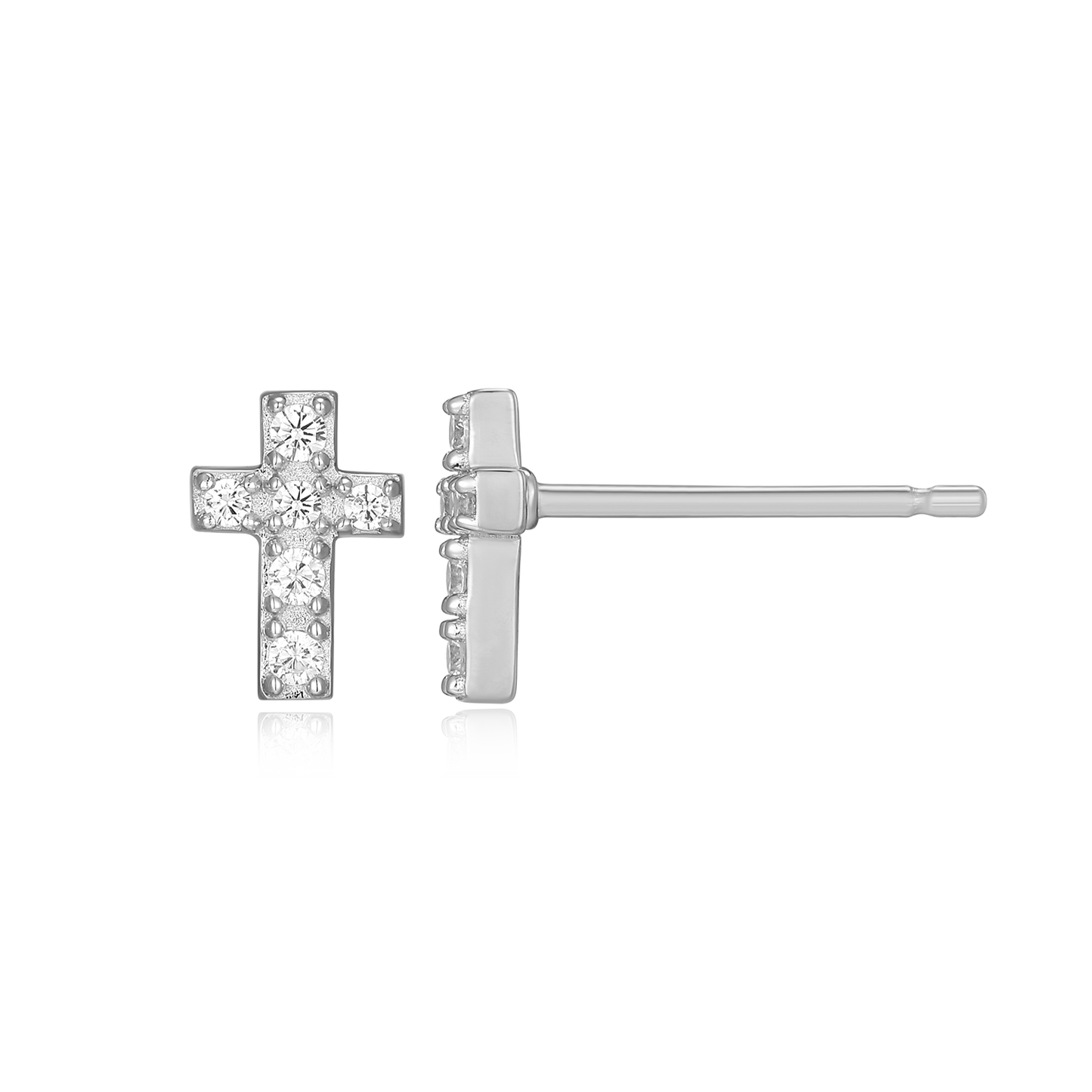Pave Cross Lab-Created Diamond Stud Earrings in Rhodium-Plated Sterling Silver | M by Monte Luna
