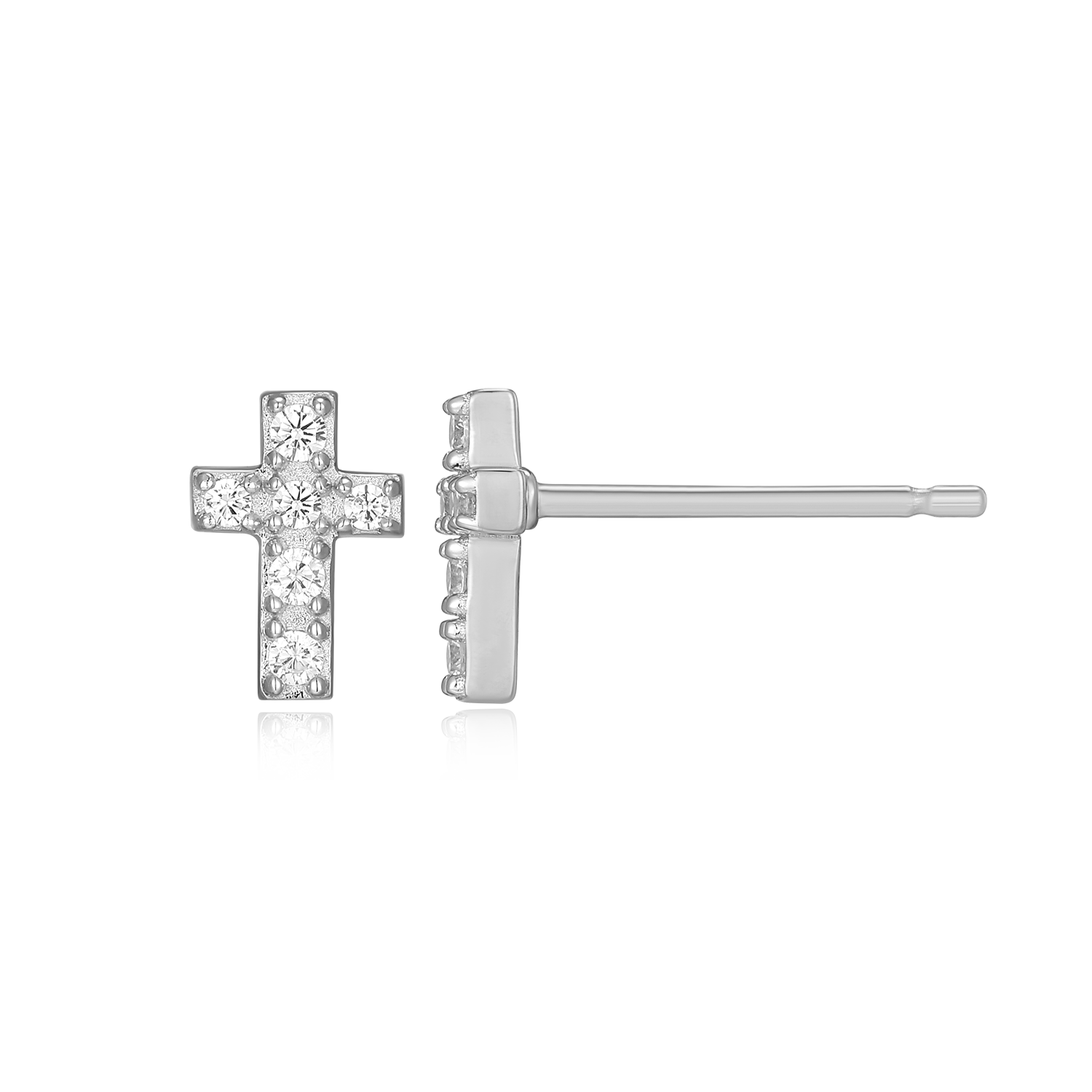 Pave Cross Lab-Created Diamond Stud Earrings in Rhodium-Plated Sterling Silver | M by Monte Luna