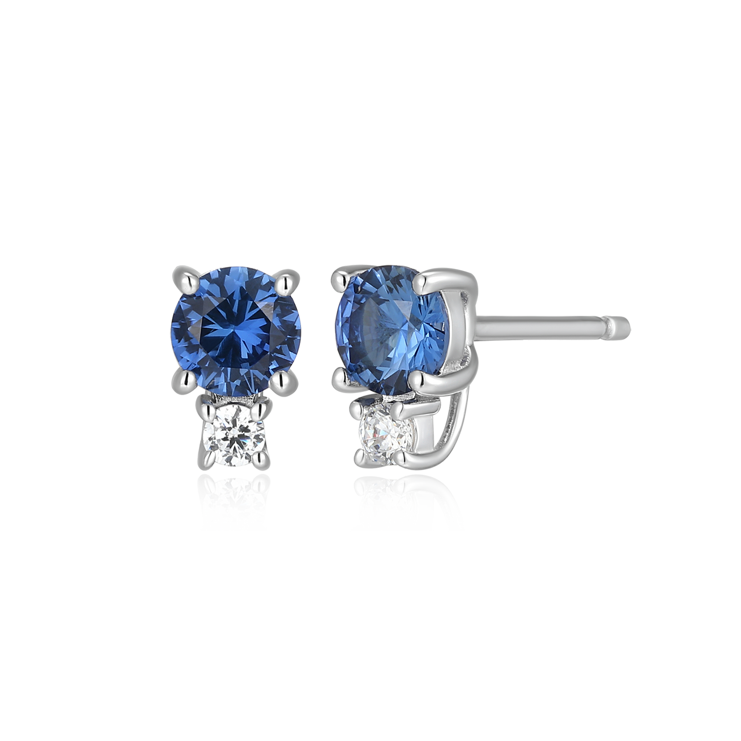Round-Cut Lab-Created Sapphire & Diamond Accent Stud Earrings in Rhodium-Plated Sterling Silver | M by Monte Luna