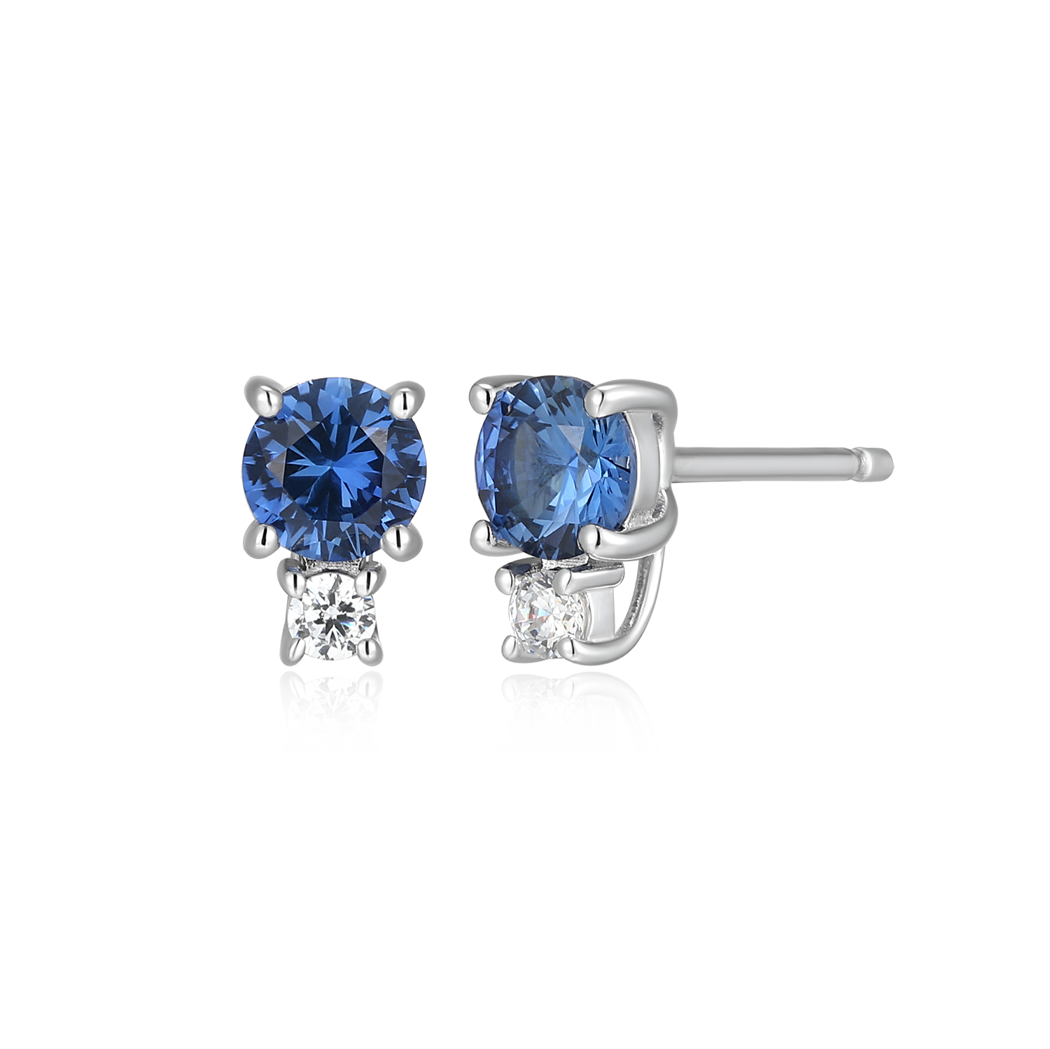Round-Cut Lab-Created Sapphire & Diamond Accent Stud Earrings in Rhodium-Plated Sterling Silver | M by Monte Luna
