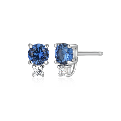 Round-Cut Lab-Created Sapphire & Diamond Accent Stud Earrings in Rhodium-Plated Sterling Silver | M by Monte Luna