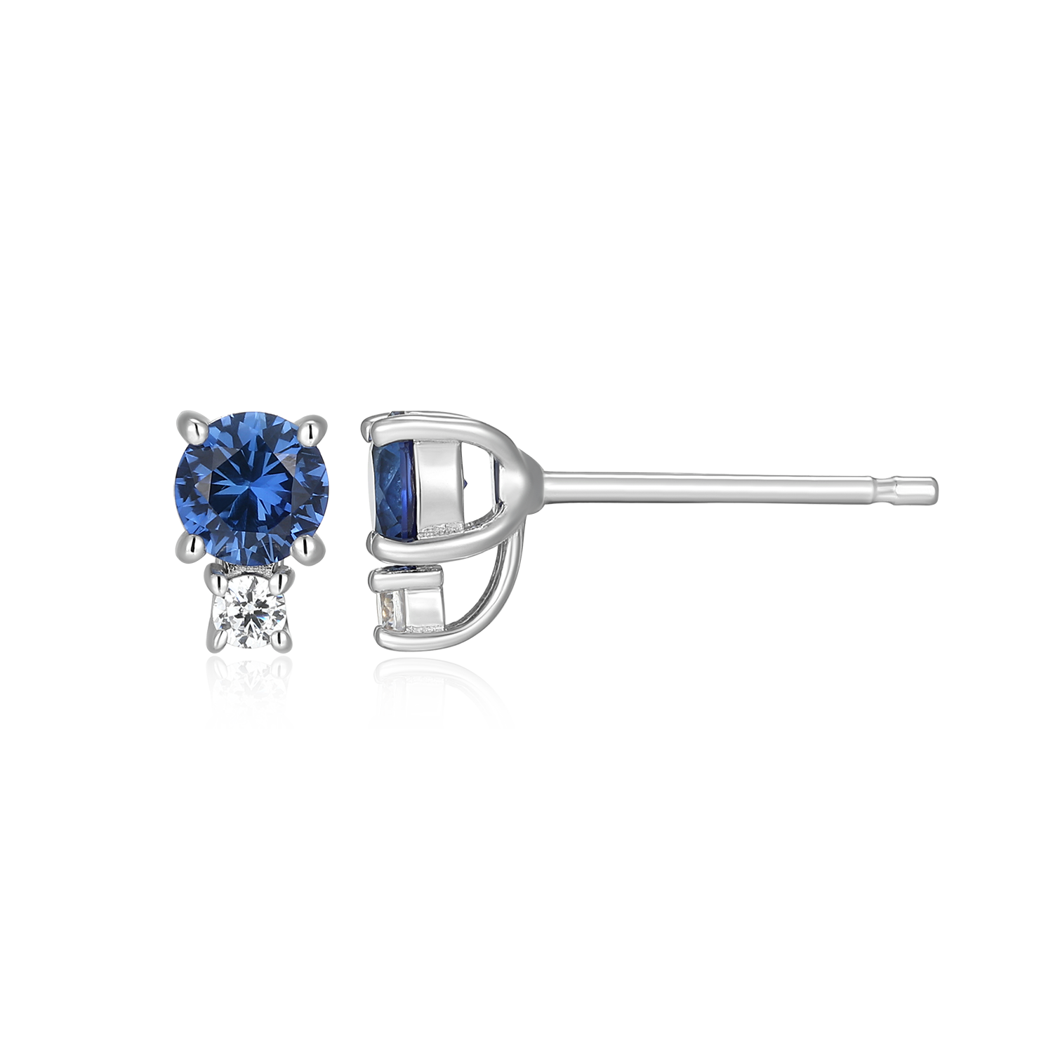 Round-Cut Lab-Created Sapphire & Diamond Accent Stud Earrings in Rhodium-Plated Sterling Silver | M by Monte Luna