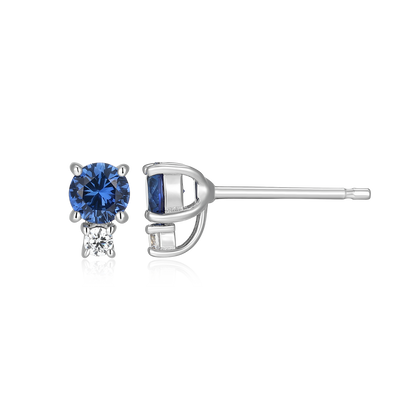 Round-Cut Lab-Created Sapphire & Diamond Accent Stud Earrings in Rhodium-Plated Sterling Silver | M by Monte Luna