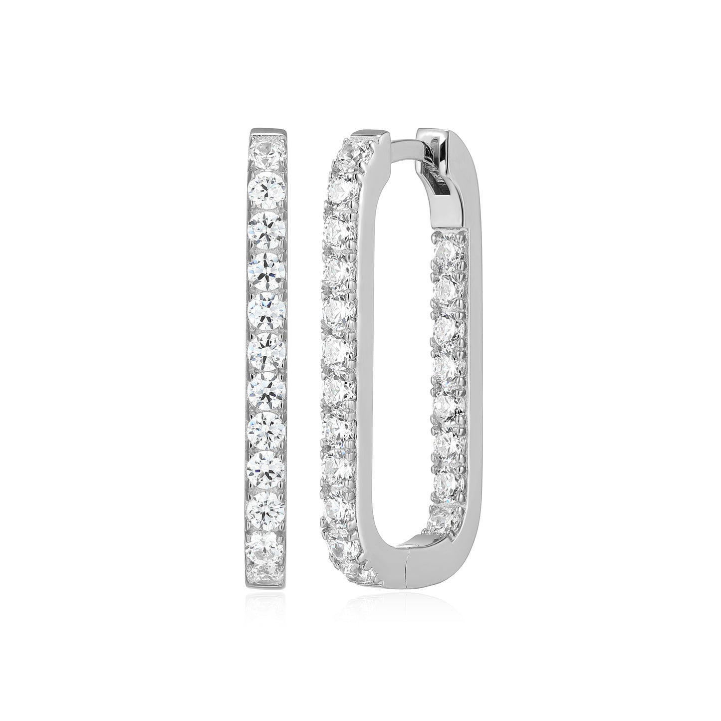 RE0188W - Elongated Rectangle CZ Hoop Earrings | reign
