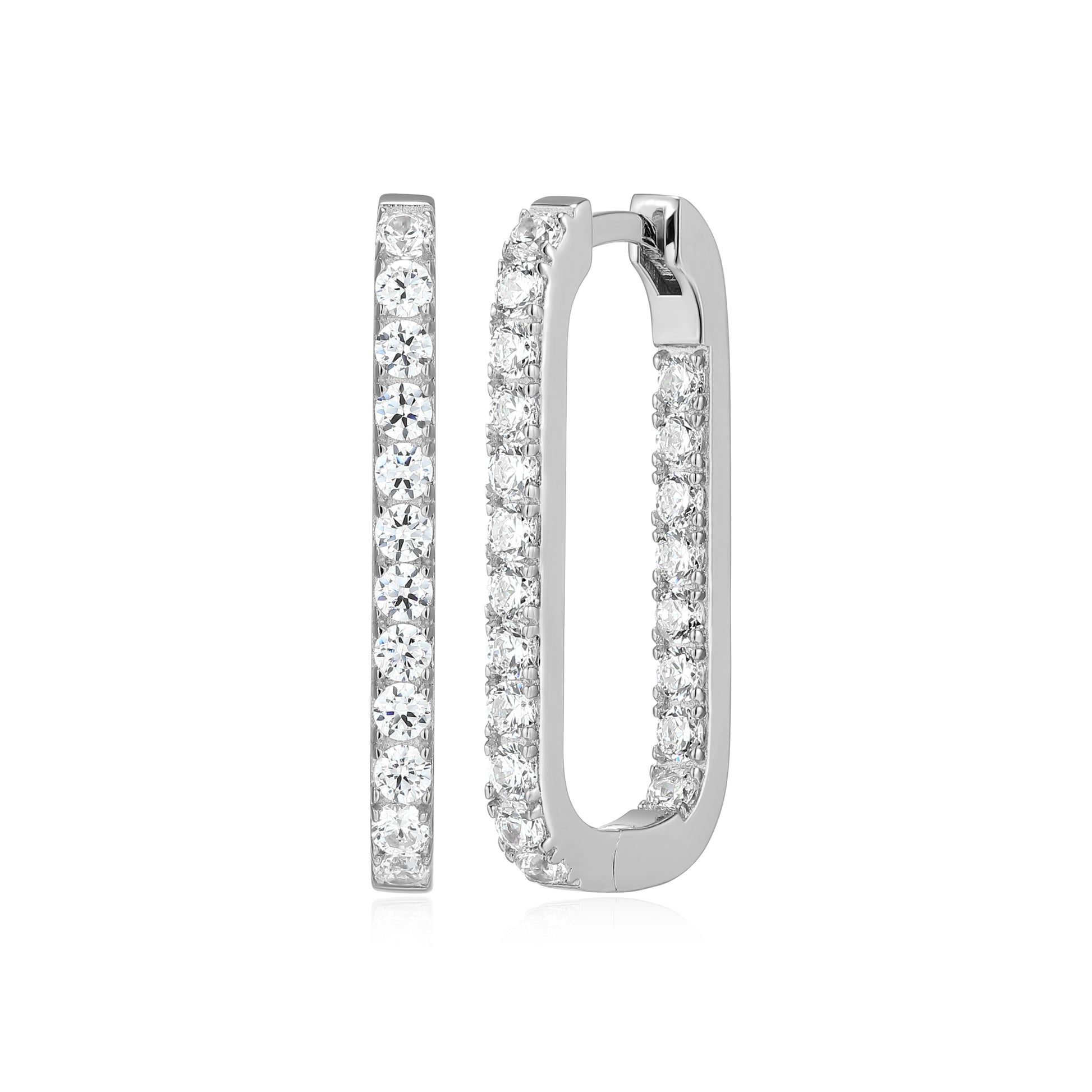 RE0188W - Elongated Rectangle CZ Hoop Earrings | reign