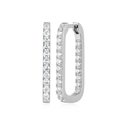 RE0188W - Elongated Rectangle CZ Hoop Earrings | reign