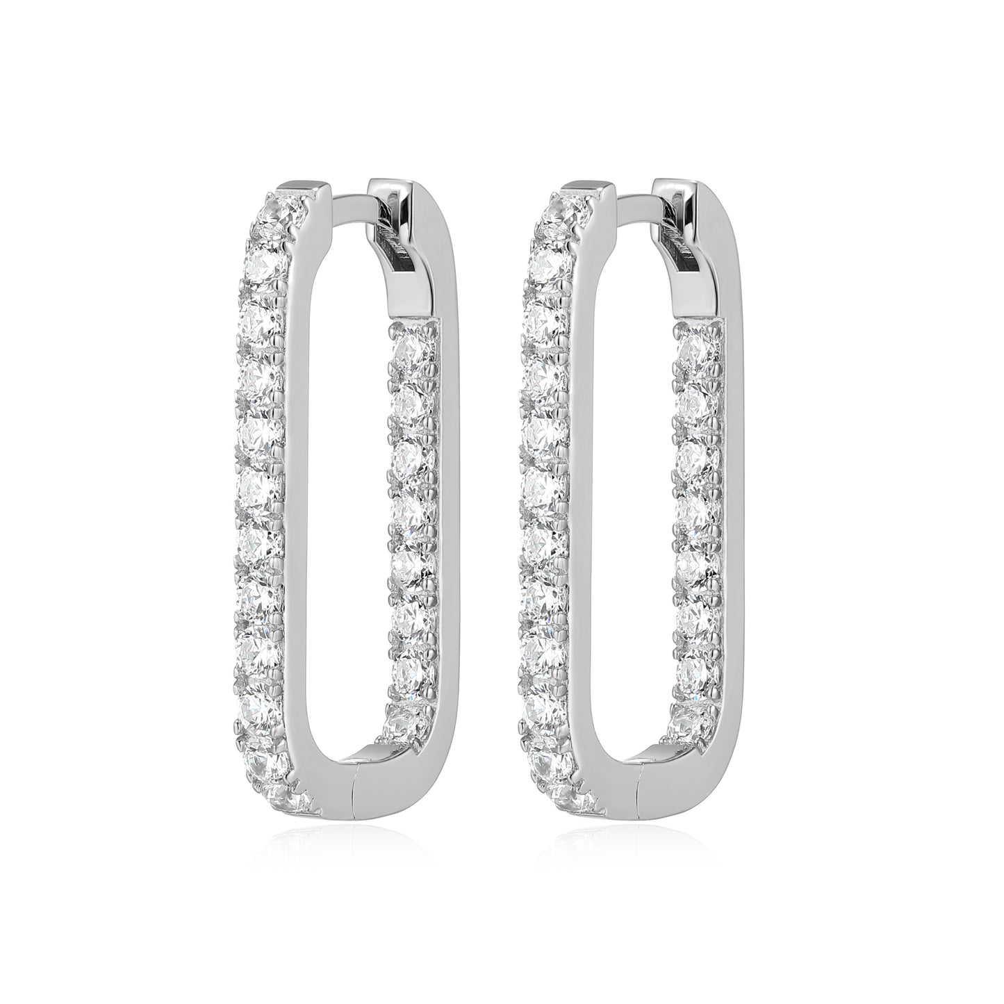 RE0188W - Elongated Rectangle CZ Hoop Earrings | reign
