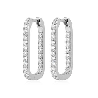 RE0188W - Elongated Rectangle CZ Hoop Earrings | reign