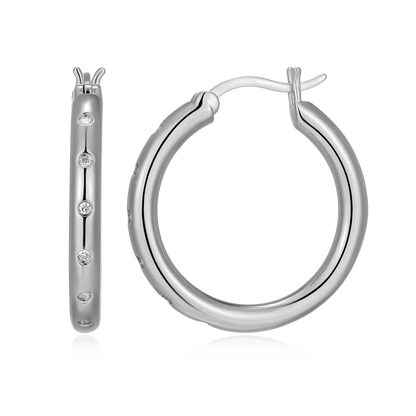 Slim Bezel-Set Lab-Created Diamond Hoop Earrings in Rhodium-Plated Sterling Silver | M by Monte Luna