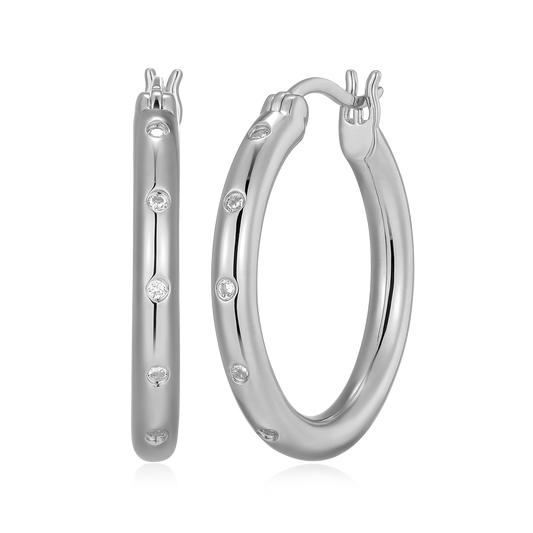 Bold Bezel-Set Lab-Created Diamond Hoop Earrings in Rhodium-Plated Sterling Silver | M by Monte Luna