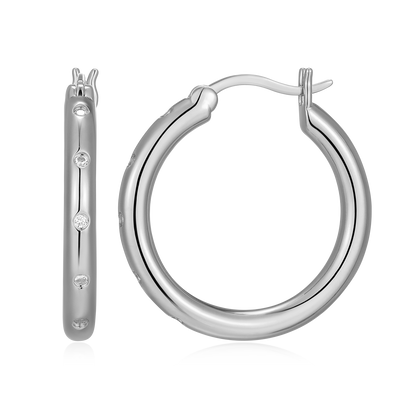 Bold Bezel-Set Lab-Created Diamond Hoop Earrings in Rhodium-Plated Sterling Silver | M by Monte Luna