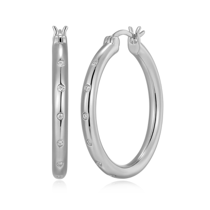 Classic Bezel-Set Lab-Created Diamond Hoop Earrings in Rhodium-Plated Sterling Silver | M by Monte Luna