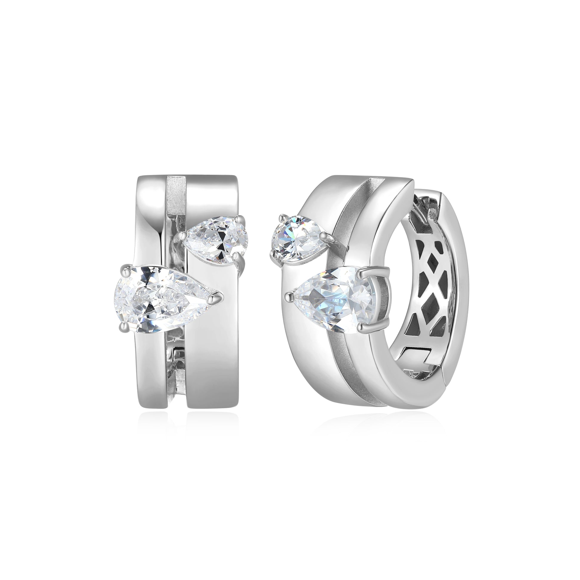 RE0173W - Modern Pear-Cut CZ Hoop Earrings | reign