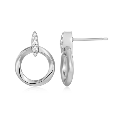 Knife Edge Circle Link Lab-Created Diamond Stud Earrings in Rhodium-Plated Sterling Silver | M by Monte Luna