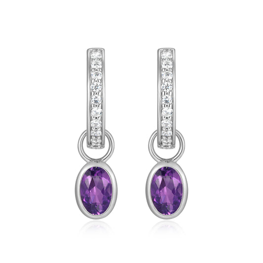 BE0222W - February Birthstone Charm Huggie Earrings | m by monte luna
