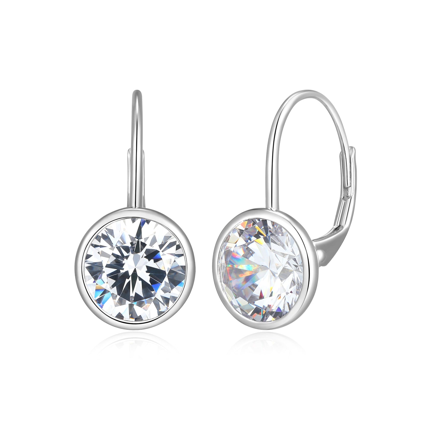 RE0182W - Round-Cut CZ Leverback Earrings | reign