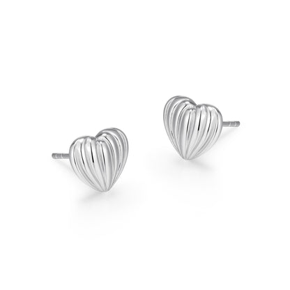 RE0199W - Ridged Heart Stud Earrings | reign