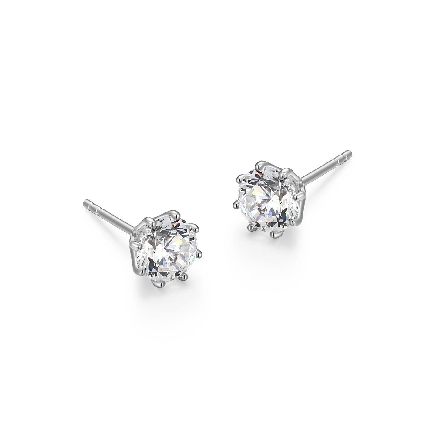 RE0187W - 8-Prong Round-Cut CZ Stud Earrings | reign