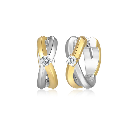 BE0308 - Two-Tone Crossover Hoop Earrings | m by monte luna